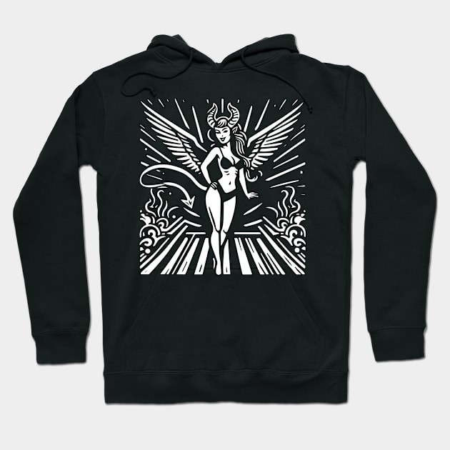 Lino Cut Devil Girl Hoodie by n23tees